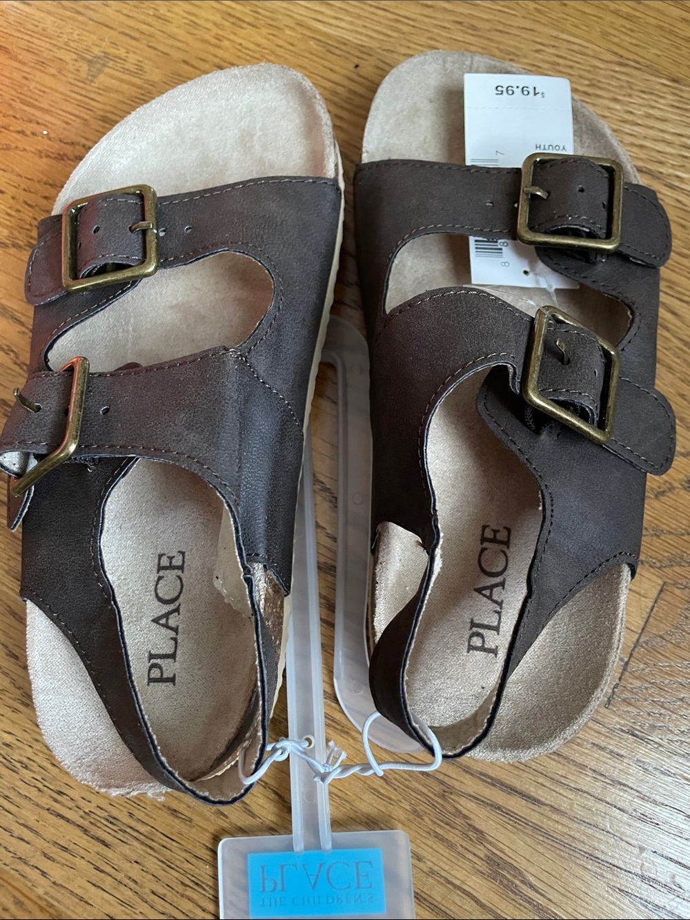 NWT Place Kids Brown Double-Buckle Comfort Sandals boys 13 or girls